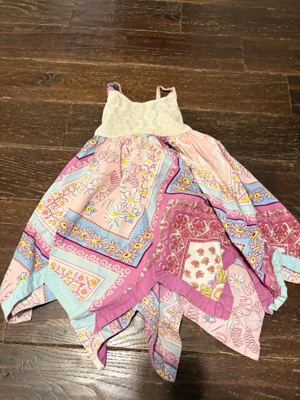Smocked Floral Elastic Waistband Dress / Top in Pastel Pink & Blue
